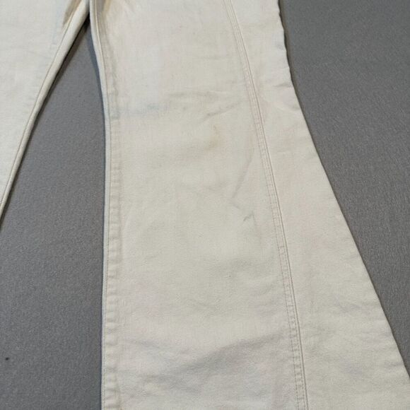 Free People Wide Leg Jeans Womens 30 Cream Ivory High Rise Denim Seam Accent - Picture 8 of 15